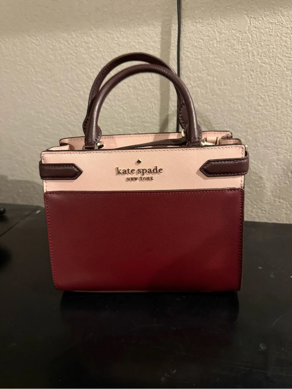 kate spade Two-Tone Burgundy, Light Pink & Dark Brown Mini Satchel